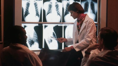 Radiologist analysing medical images